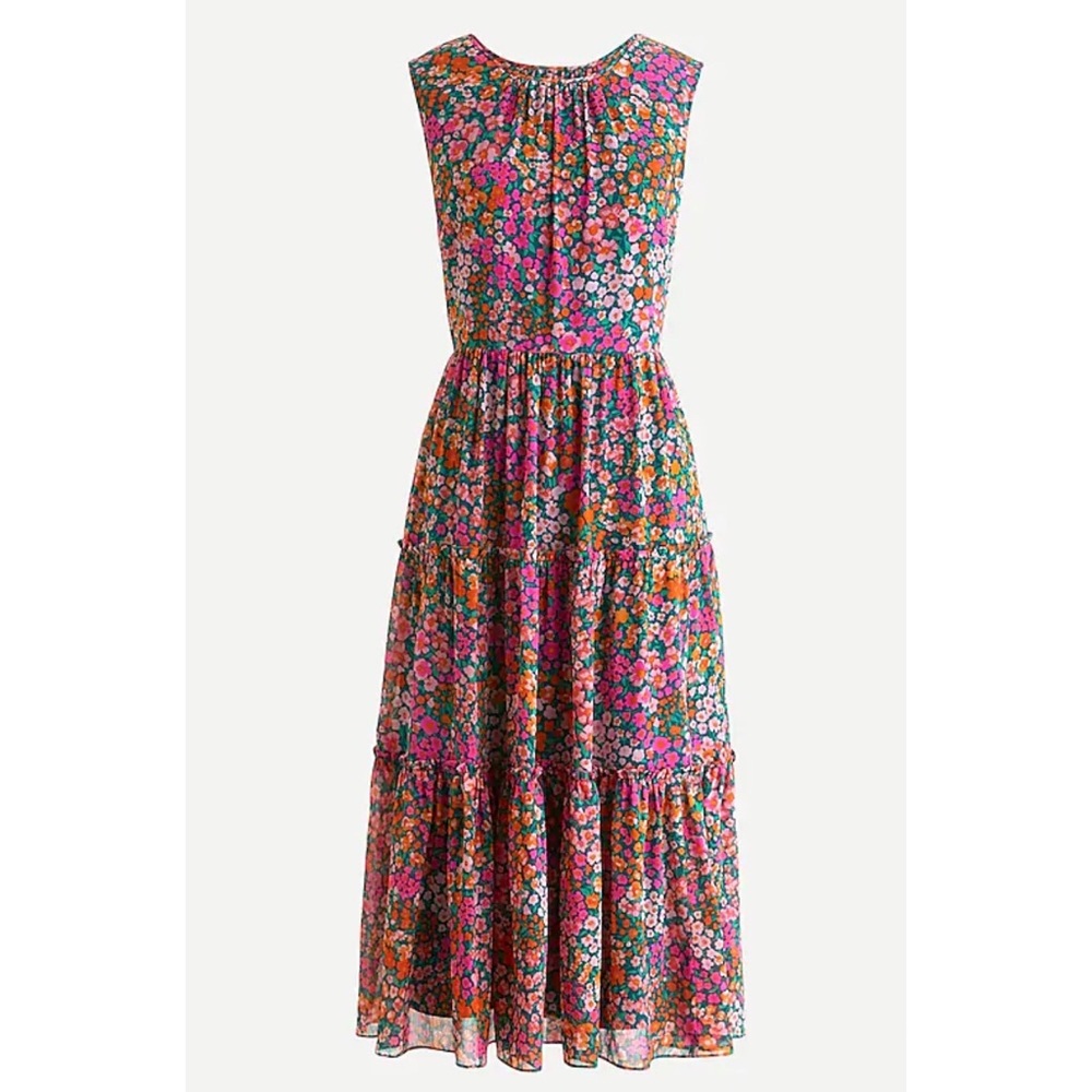 J. Crew Tiered Midi Dress in Micro Meadow Print